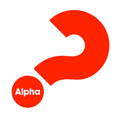 Alpha question mark red on whi